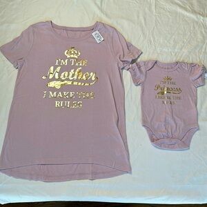 NEW WITH TAGS! Mother and Daughter matching shirt and onesie. Medium shirt 3-6